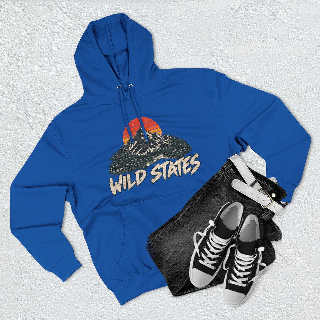 Wild States Mountain Hoodie — Retro Sunset Outdoor Pullover