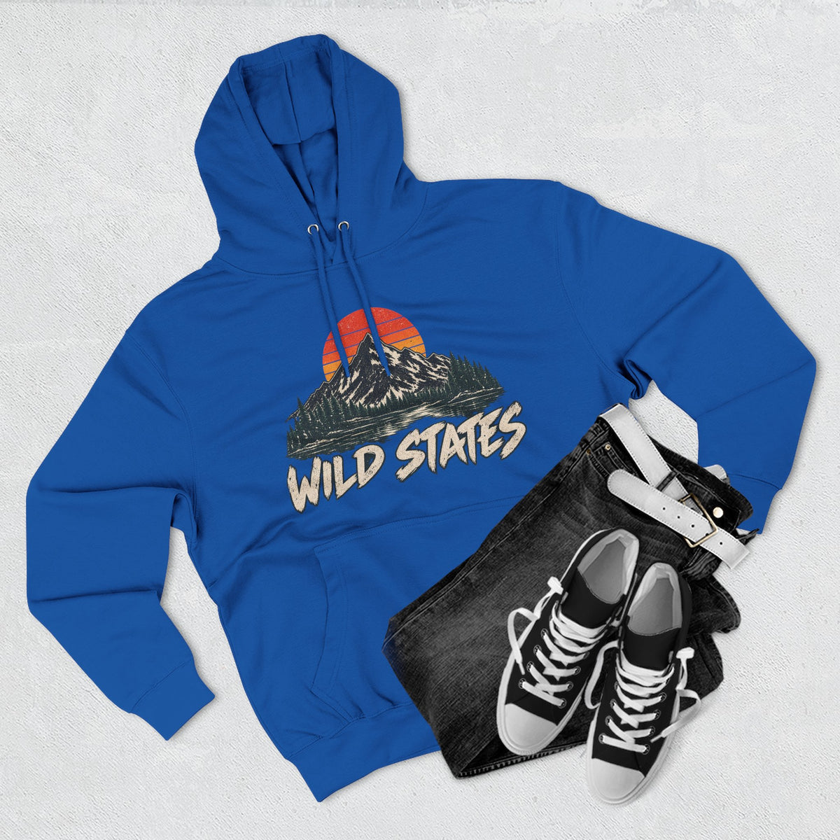 Wild States Mountain Hoodie — Retro Sunset Outdoor Pullover