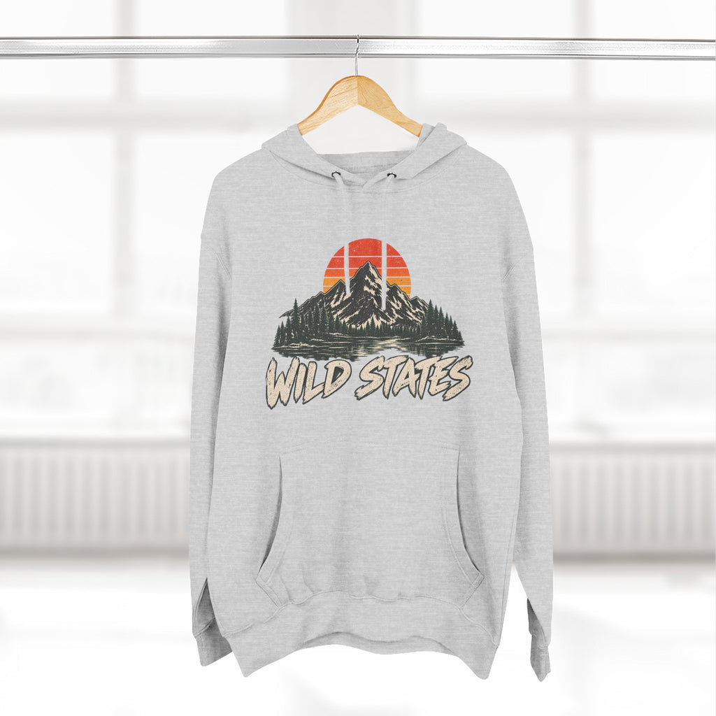Wild States Mountain Hoodie — Retro Sunset Outdoor Pullover