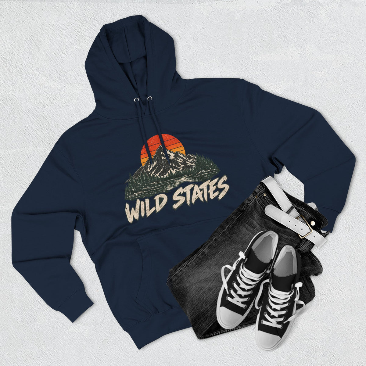 Wild States Mountain Hoodie — Retro Sunset Outdoor Pullover