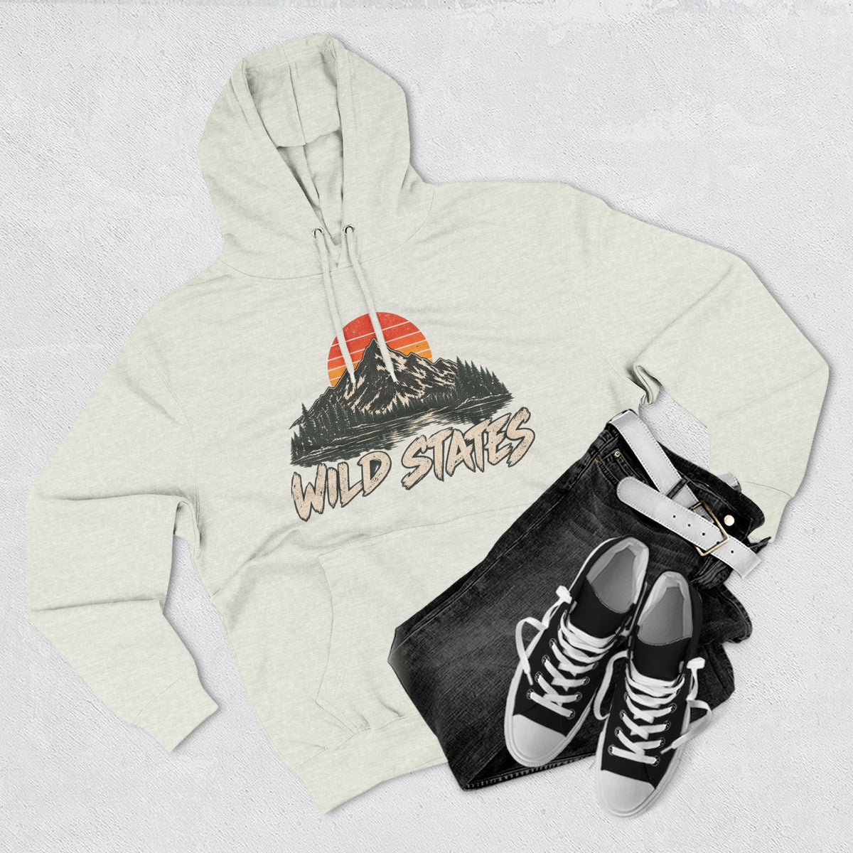 Wild States Mountain Hoodie — Retro Sunset Outdoor Pullover