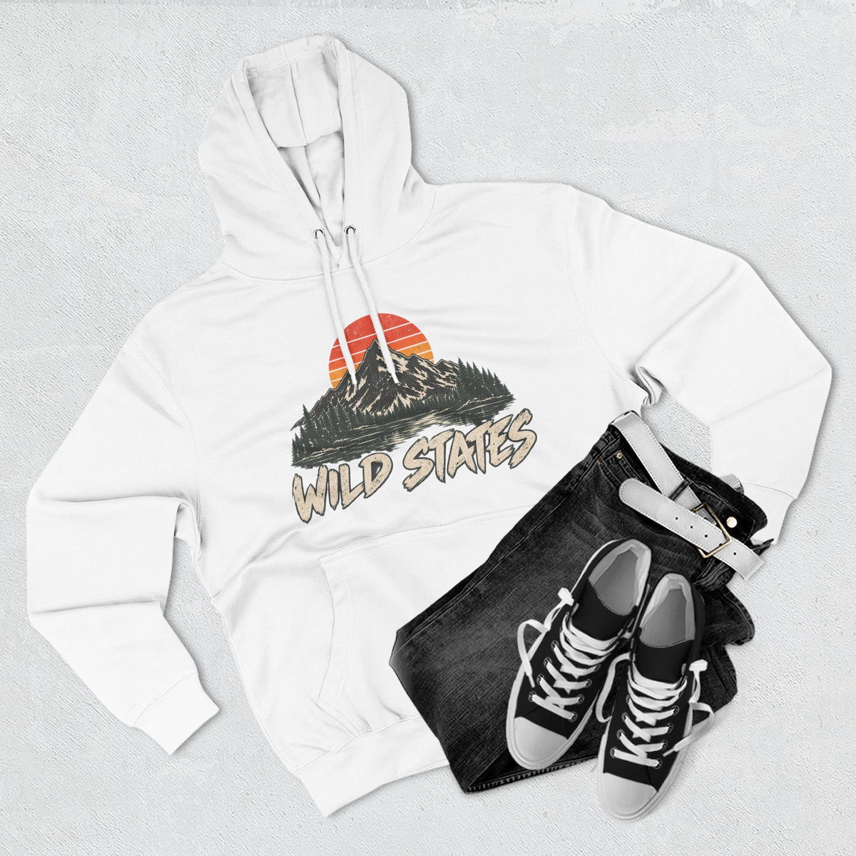 Wild States Mountain Hoodie — Retro Sunset Outdoor Pullover