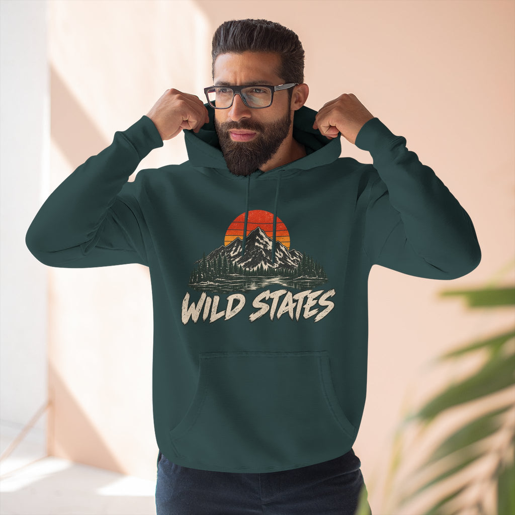 Wild States Mountain Hoodie — Retro Sunset Outdoor Pullover