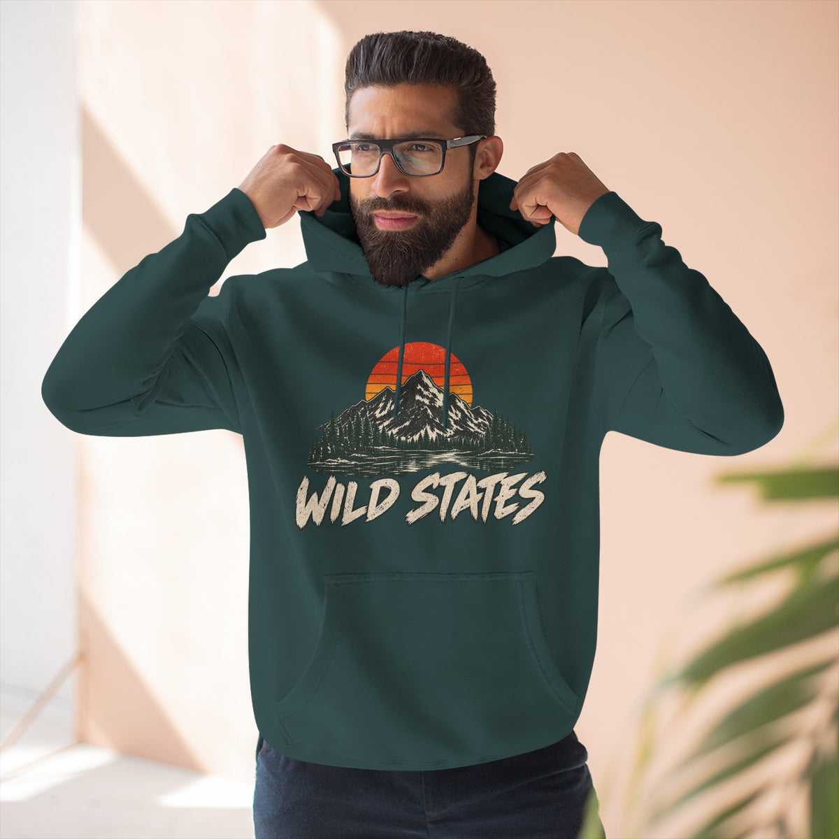 Wild States Mountain Hoodie — Retro Sunset Outdoor Pullover