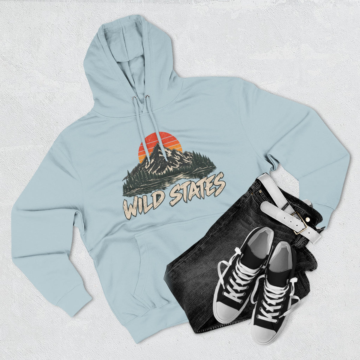 Wild States Mountain Hoodie — Retro Sunset Outdoor Pullover